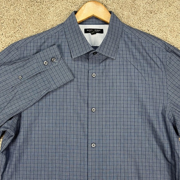 Banana Republic Shirt Mens Large‎ Blue Gingham Check Long Sleeve Button Down EUC